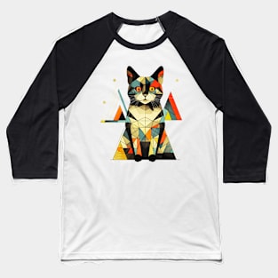 Geometric Cat Funny Abstract Cat Baseball T-Shirt